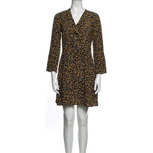 Derek Lam 10 Crosby Silk Mini Dress | Size 4 | Navy White Print Long Sleeve